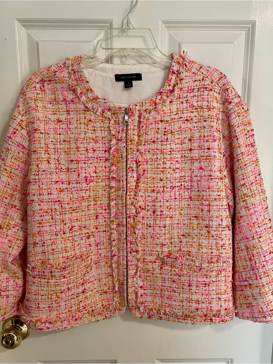 Ann Taylor Jackets & Blazers - Ann Taylor Pink Tweed Zip-Front Jacket
